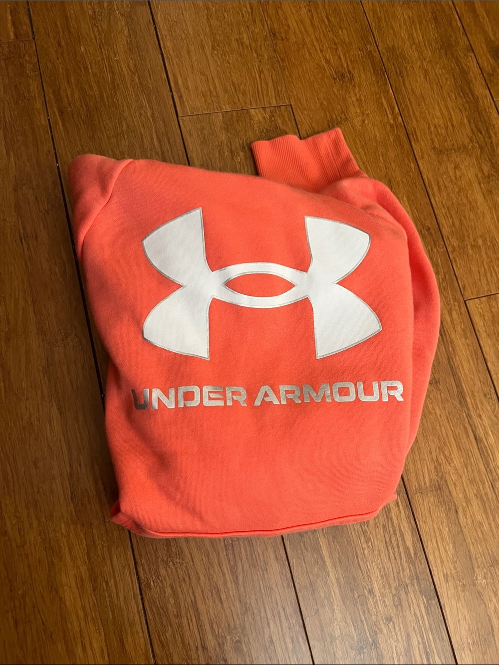 Under Armour Coral-Orange Hoodie with White Logo